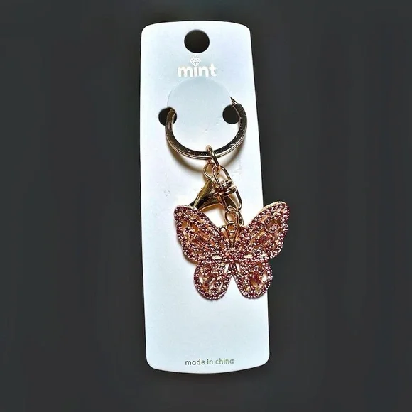 Pink Rhinestone Butterfly Keychain - Picture 2 of 3